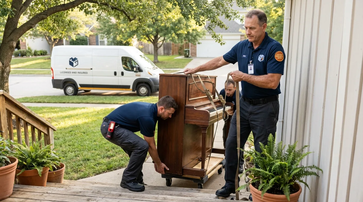 Licensed piano movers securing grand piano in Pikeville, TN