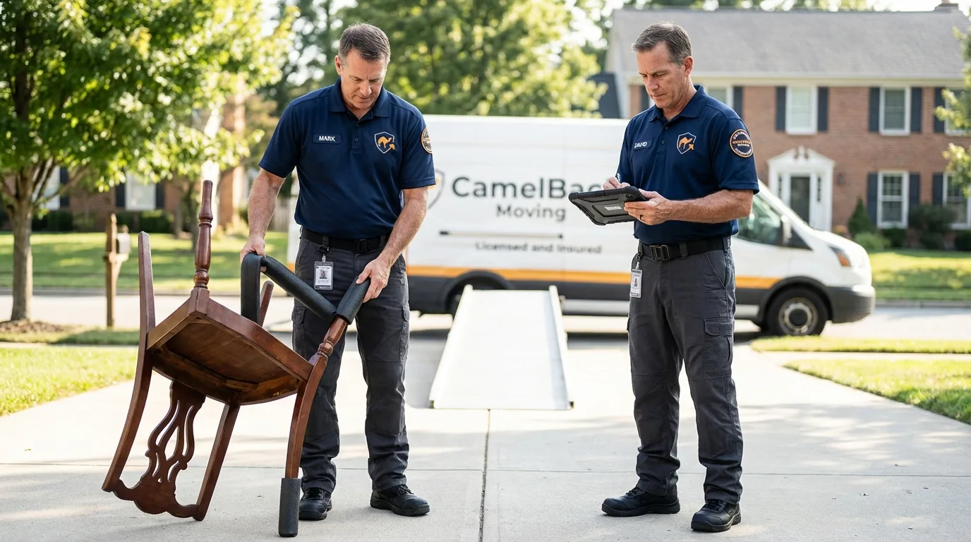 Movers inspecting furniture for damage prevention before loading in Pikeville, TN